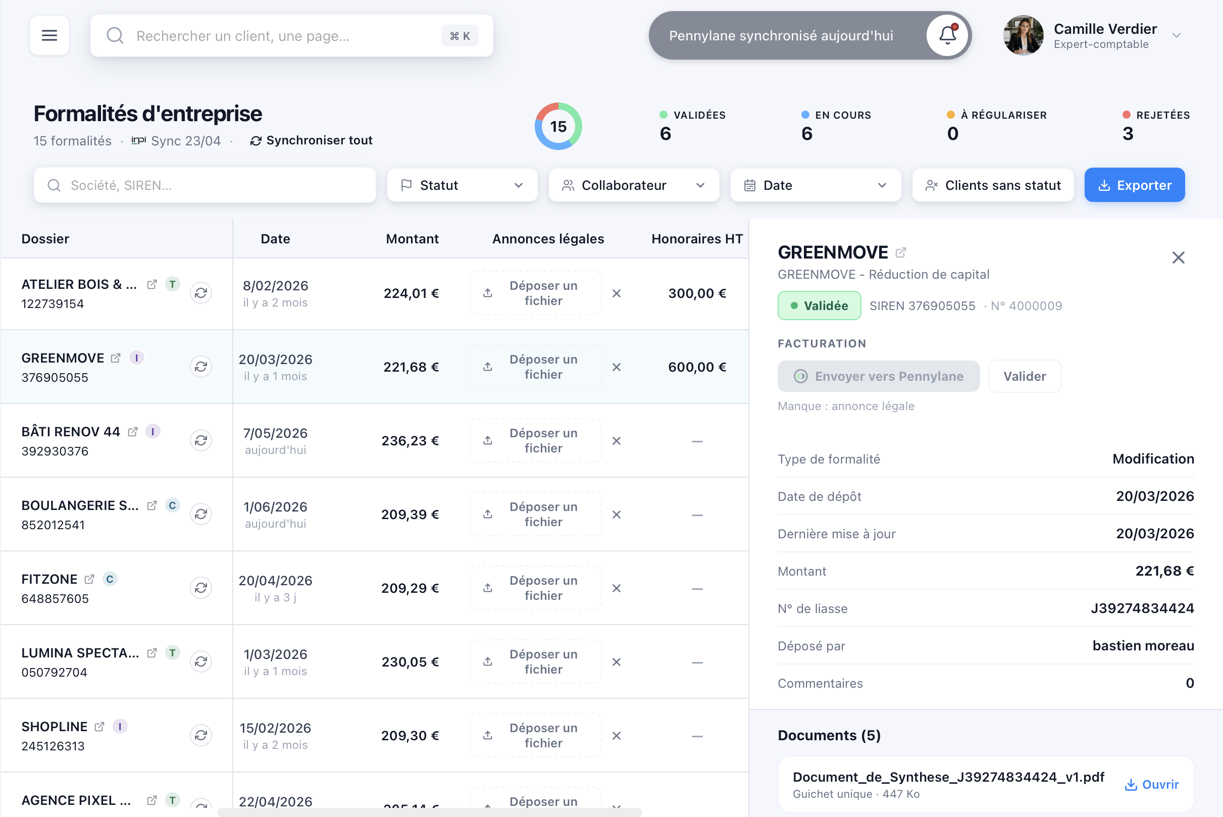 Formalités INPI et facturation vers Pennylane dans Qlow Connect